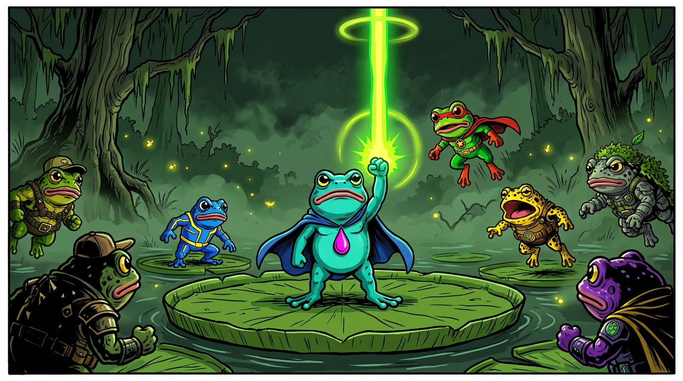 Toadie raises a webbed hand, signalling the squad to gather